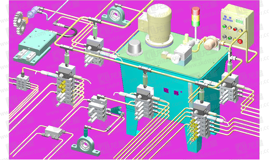 遞進(jìn)式潤滑系統(tǒng)3D圖